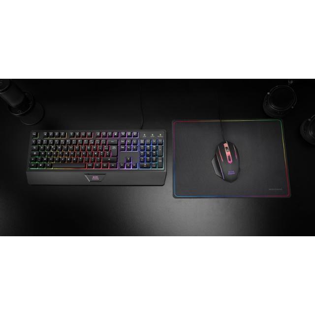 Mars Gaming - MCP124, Combo Gaming 3en1, Teclado Ergonómico H-Mech LED RGB, Ratón RGB 3200DPI Switches HUANO, Alfombrilla Nanote