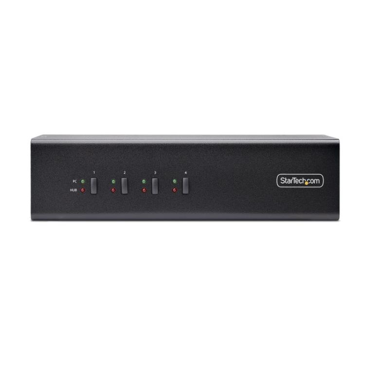 StarTech.com - Switch Conmutador KVM de 4 Puertos y 2 Monitores DisplayPort - 4K 60Hz - Hub Ladrón 2 Puertos USB 5Gbps - 2x USB
