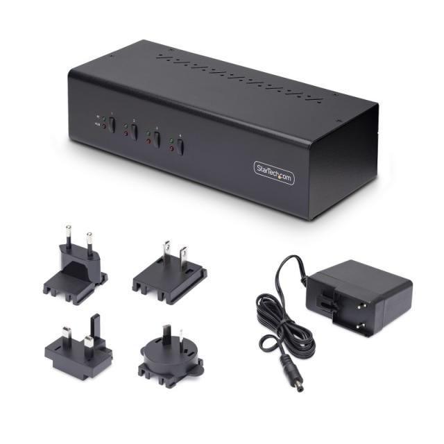 StarTech.com - Switch Conmutador KVM de 4 Puertos y 2 Monitores DisplayPort - 4K 60Hz - Hub Ladrón 2 Puertos USB 5Gbps - 2x USB