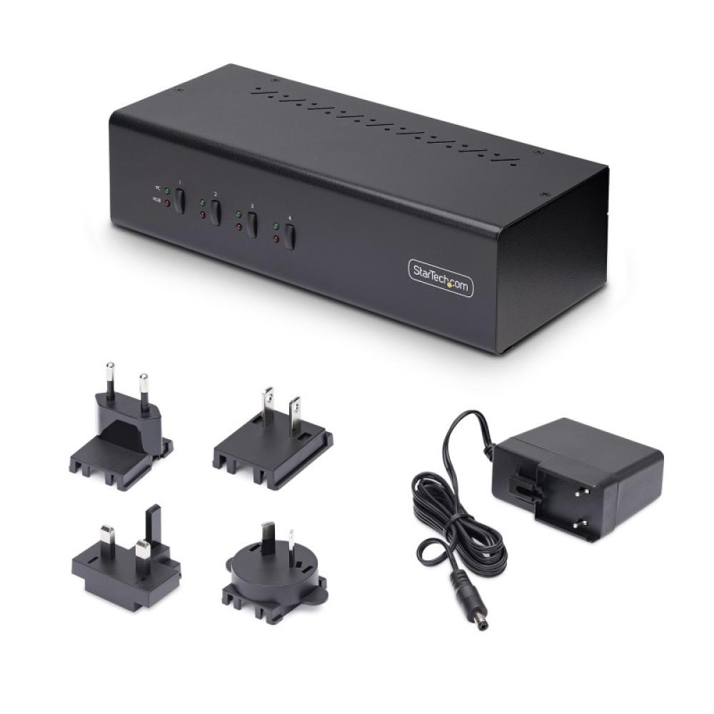 StarTech.com - Switch Conmutador KVM de 4 Puertos y 2 Monitores DisplayPort - 4K 60Hz - Hub Ladrón 2 Puertos USB 5Gbps - 2x USB
