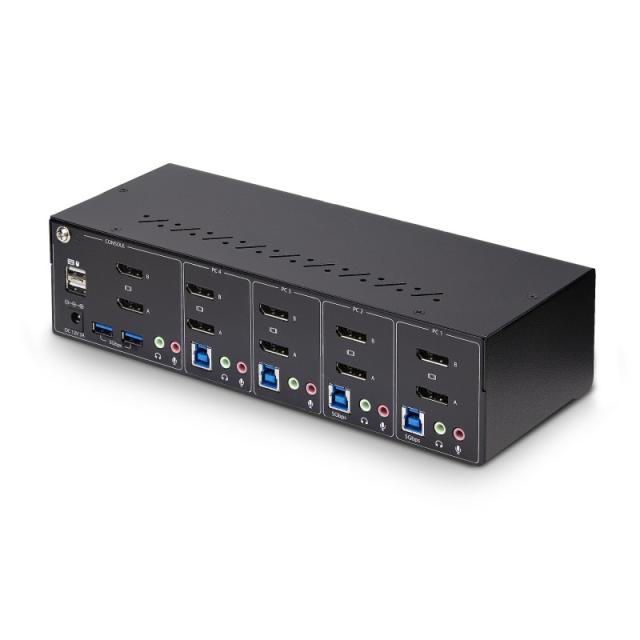 StarTech.com - Switch Conmutador KVM de 4 Puertos y 2 Monitores DisplayPort - 4K 60Hz - Hub Ladrón 2 Puertos USB 5Gbps - 2x USB