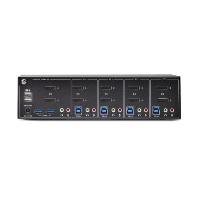 StarTech.com - Switch Conmutador KVM de 4 Puertos y 2 Monitores DisplayPort - 4K 60Hz - Hub Ladrón 2 Puertos USB 5Gbps - 2x USB