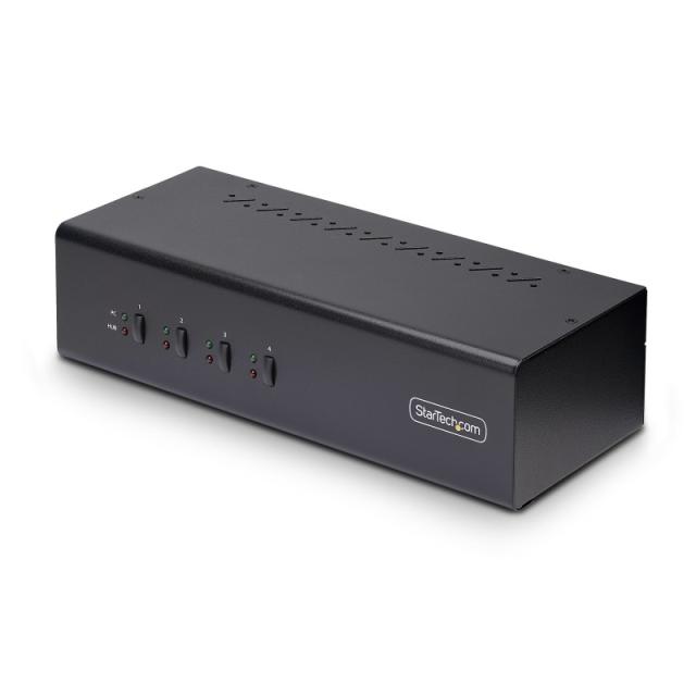 StarTech.com - Switch Conmutador KVM de 4 Puertos y 2 Monitores DisplayPort - 4K 60Hz - Hub Ladrón 2 Puertos USB 5Gbps - 2x USB