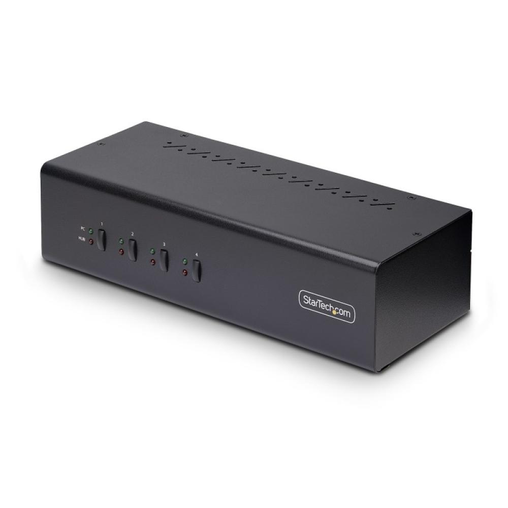 StarTech.com - Switch Conmutador KVM de 4 Puertos y 2 Monitores DisplayPort - 4K 60Hz - Hub Ladrón 2 Puertos USB 5Gbps - 2x USB