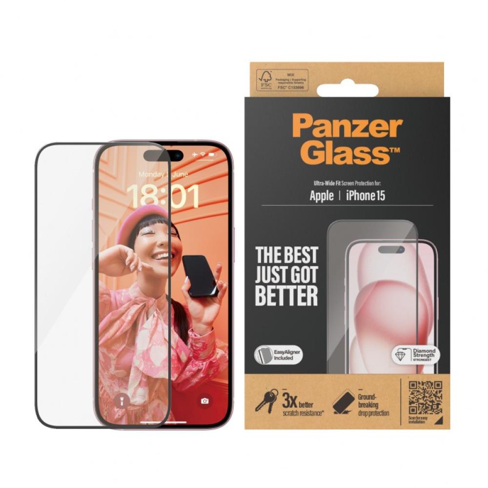 PanzerGlass - Screen Protector iPhone 15 / Ultra-Wide Fit w. EasyAligner Protector de pantalla Apple 1 pieza(s)
