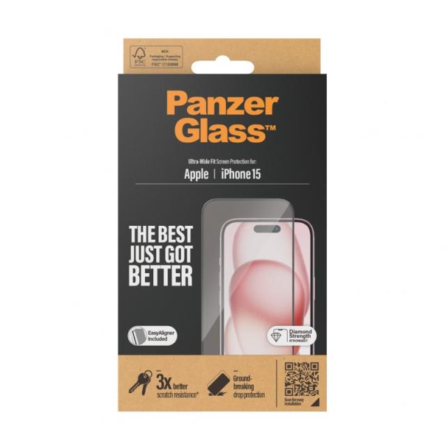 PanzerGlass - Screen Protector iPhone 15 / Ultra-Wide Fit w. EasyAligner Protector de pantalla Apple 1 pieza(s)