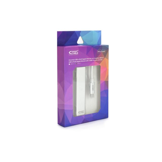 Nanocable - Conversor USB-C a Ethernet Gigabit + 3xUSB 3.0, Plata, 15 cm