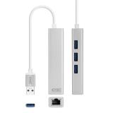 Nanocable - Conversor USB 3.0 a Ethernet Gigabit + 3xUSB 3.0, Plata, 15 cm