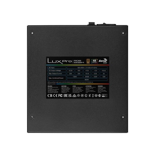 Aerocool - LUXPRORGB850M unidad de fuente de alimentación 850 W 20+4 pin ATX ATX Negro