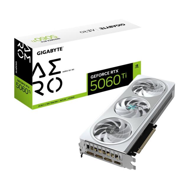 GIGABYTE - GeForce RTX 5060 Ti AERO OC 8G Tarjeta Gráfica – 8 GB GDDR7, 128 bits, PCI-E 5.0, 2647 MHz Frecuencia del núcleo, 3 x