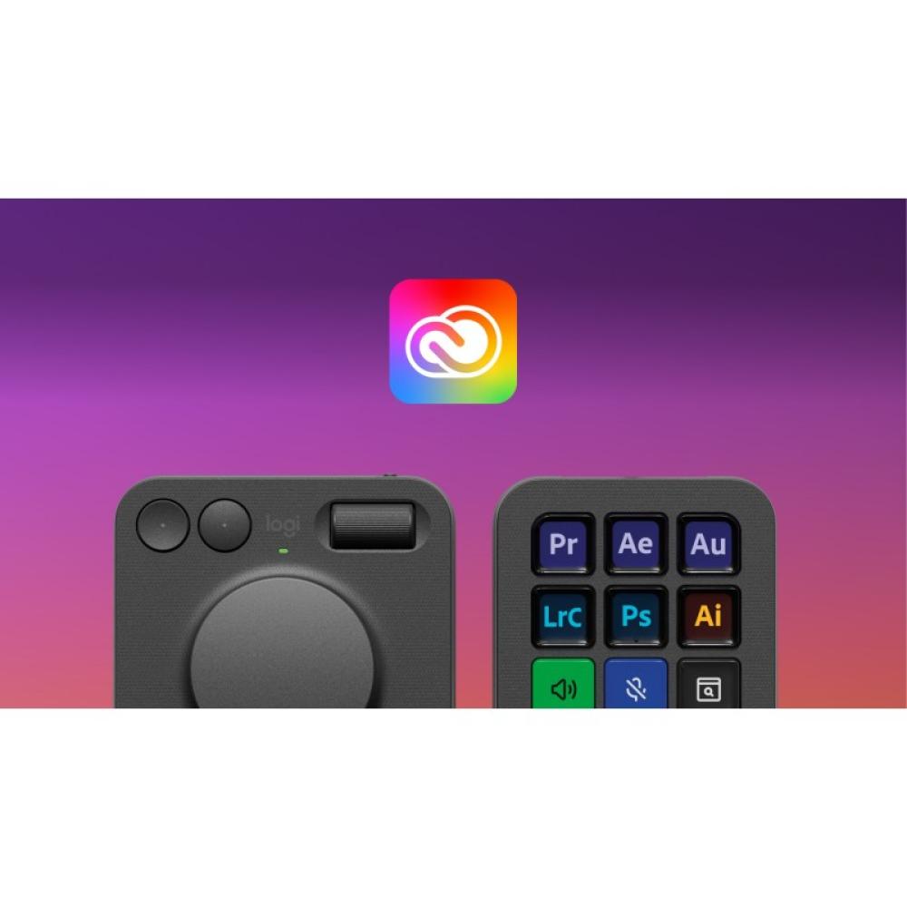 Logitech - MX Creative Console, keypad programable con 9 teclas LCD personalizables y dial de control para diseño g - 920-012931