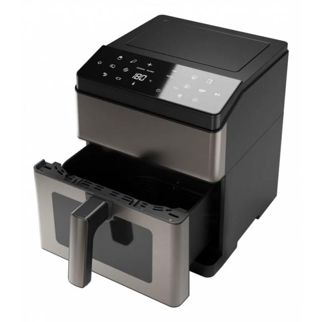 Aiwa - KUMADAI Sencillo 8 L 1800 W Freidora de aire caliente Negro, Acero inoxidable