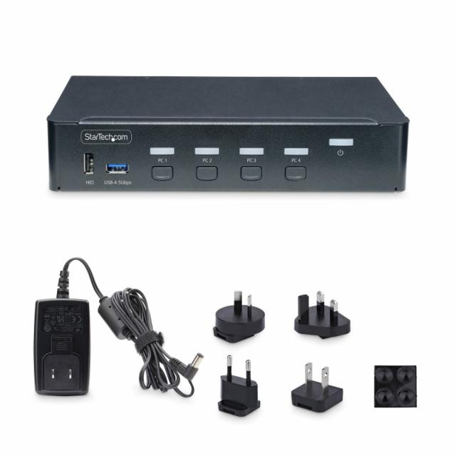 StarTech.com - Switch KVM de 4 Puertos DisplayPort para Un Monitor - 4K 60Hz - Hub Ladrón de 6 Puertos USB - TAA - DisplayPort 1