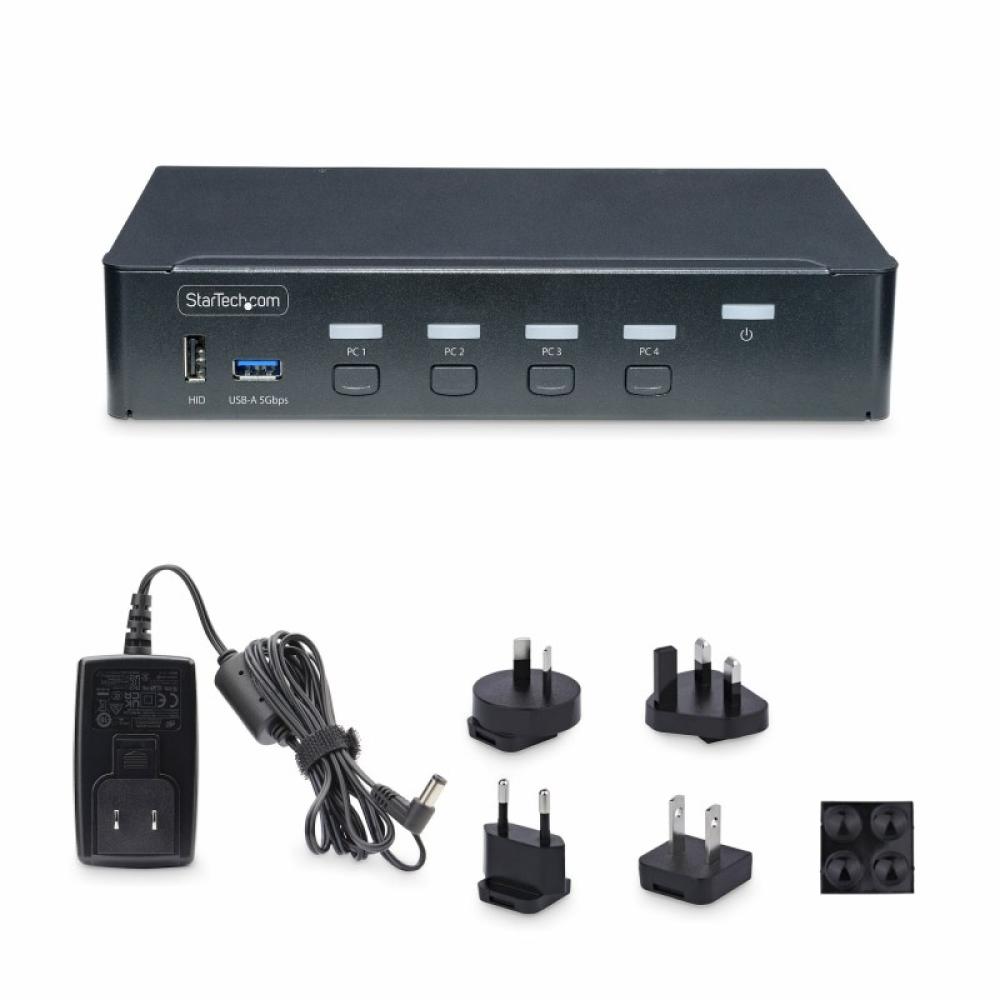 StarTech.com - Switch KVM de 4 Puertos DisplayPort para Un Monitor - 4K 60Hz - Hub Ladrón de 6 Puertos USB - TAA - DisplayPort 1