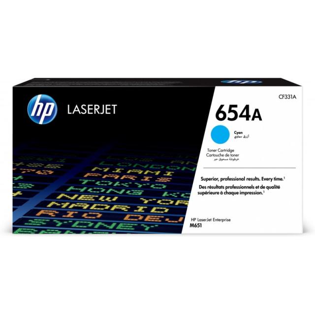 HP - Cartucho de tóner original LaserJet 654A cian