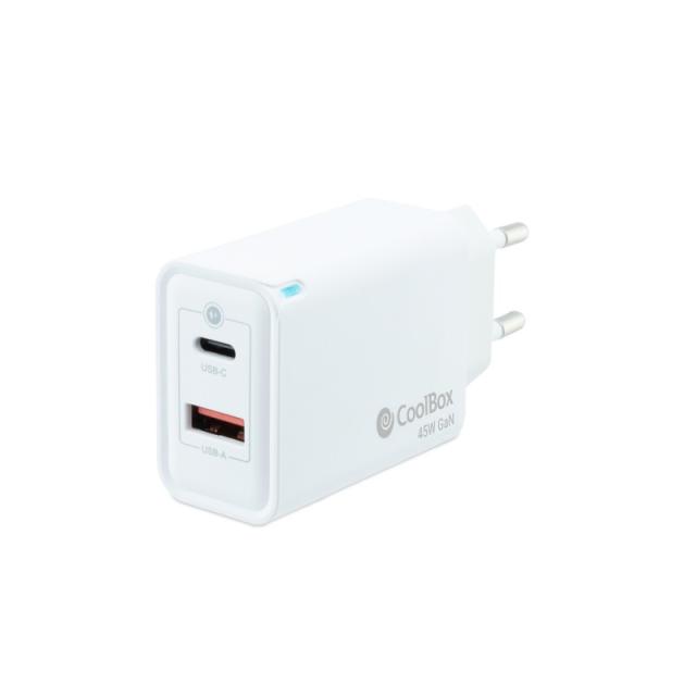CoolBox - CARGADOR GAN 45W USB-C/USB-A PARED