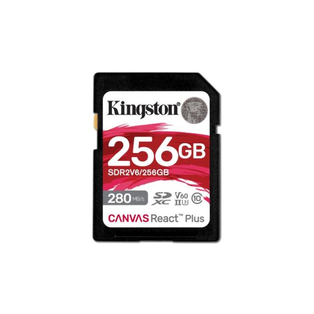 Kingston Technology - 256GB Canvas React Plus SDXC UHS-II 280R/150W U3 V60 for Full HD/4K