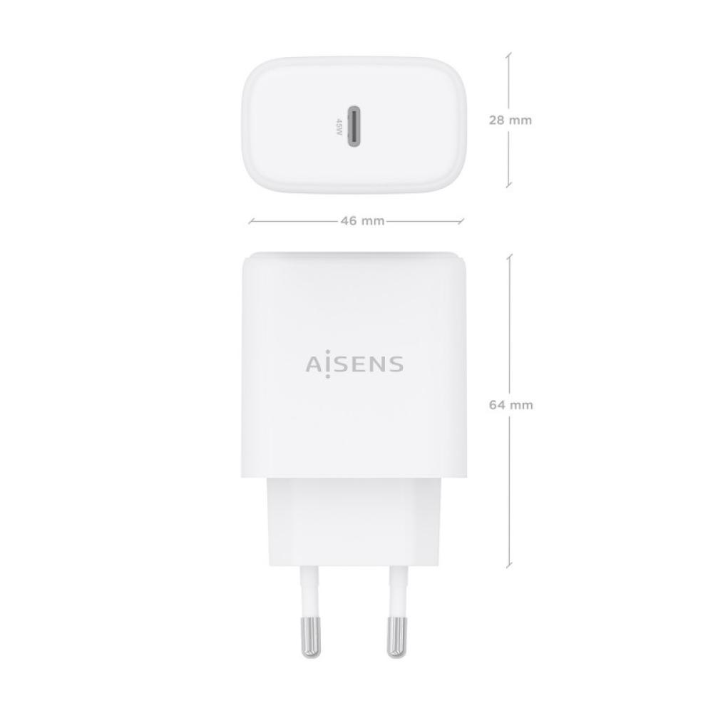AISENS - Cargador GaN 45W, 1xUSB-C PD3.0, Blanco
