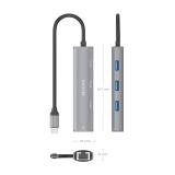 AISENS - Dock USB-C A Ethernet Gigabit + Hub 3xUSB-A, Gris, 15cm