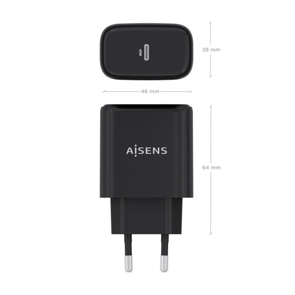 AISENS - Cargador GaN 45W, 1xUSB-C PD3.0, Negro