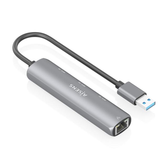 AISENS - USB3.0 Dock USB-A A Ethernet Gigabit + Hub 3xUSB-A, Gris, 15cm