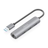 AISENS - USB3.0 Dock USB-A A Ethernet Gigabit + Hub 3xUSB-A, Gris, 15cm