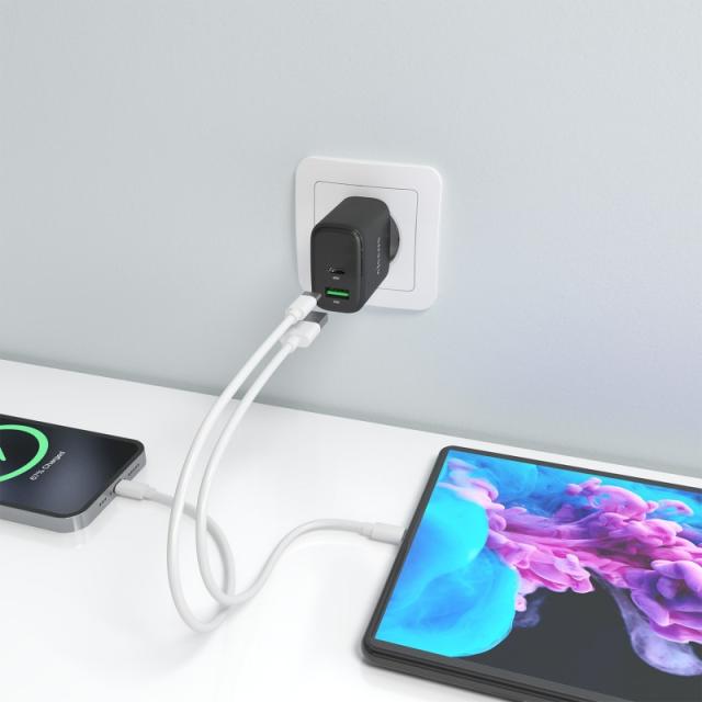 AISENS - Cargador GaN 45W, 1xUSB-C PD3.0 QC4.0, 1xUSB-A QC3.0, Negro