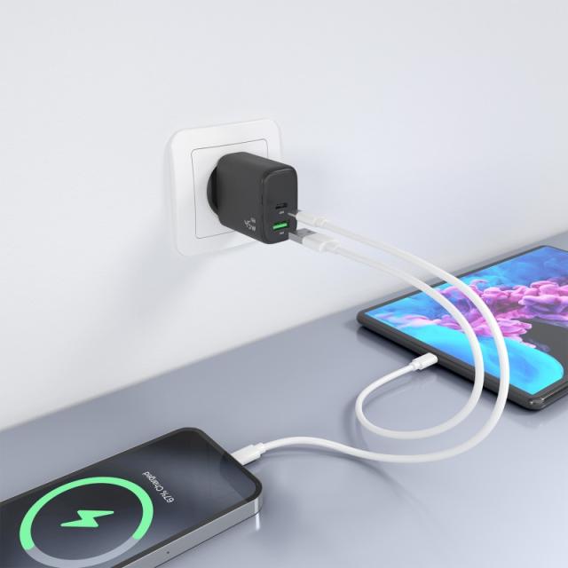 AISENS - Cargador GaN 45W, 1xUSB-C PD3.0 QC4.0, 1xUSB-A QC3.0, Negro