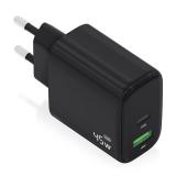 AISENS - Cargador GaN 45W, 1xUSB-C PD3.0 QC4.0, 1xUSB-A QC3.0, Negro