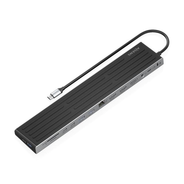 AISENS - USB-C Dock 13 en 1, USB-C A 2xHDMI, 1xDisplayPort, 1xRJ45, 3xUSB-A, 2xUSB-C, 1xUSB-C PD, 1xSD, 1xMicro SD, 1xAudio, 1xR