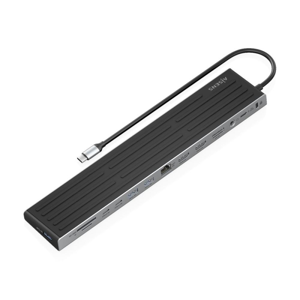 AISENS - USB-C Dock 13 en 1, USB-C A 2xHDMI, 1xDisplayPort, 1xRJ45, 3xUSB-A, 2xUSB-C, 1xUSB-C PD, 1xSD, 1xMicro SD, 1xAudio, 1xR
