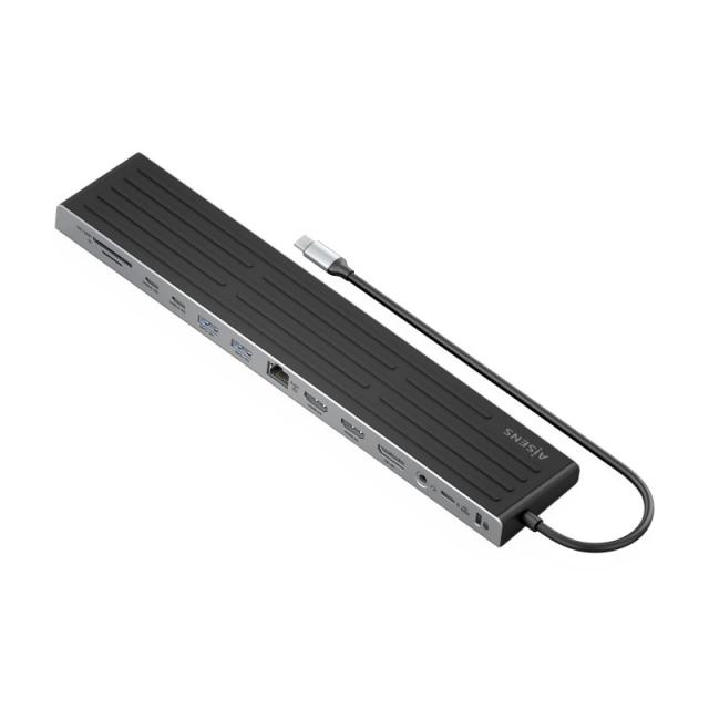 AISENS - USB-C Dock 13 en 1, USB-C A 2xHDMI, 1xDisplayPort, 1xRJ45, 3xUSB-A, 2xUSB-C, 1xUSB-C PD, 1xSD, 1xMicro SD, 1xAudio, 1xR