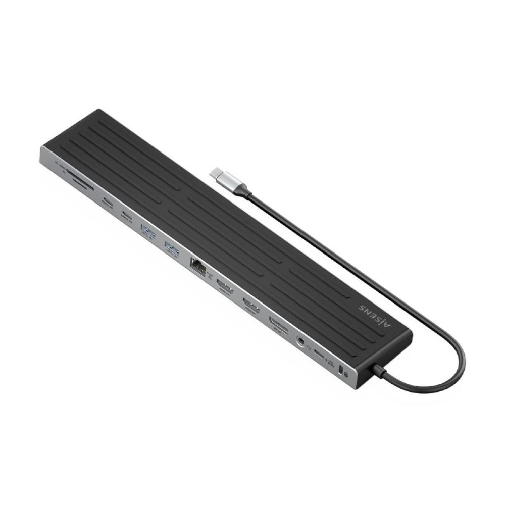 AISENS - USB-C Dock 13 en 1, USB-C A 2xHDMI, 1xDisplayPort, 1xRJ45, 3xUSB-A, 2xUSB-C, 1xUSB-C PD, 1xSD, 1xMicro SD, 1xAudio, 1xR