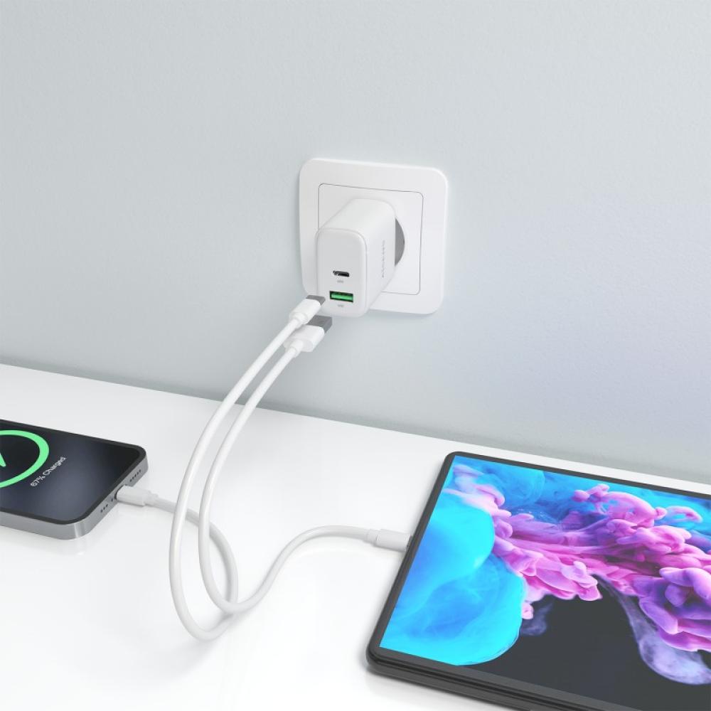 AISENS - Cargador GaN 45W, 1xUSB-C PD3.0 QC4.0, 1xUSB-A QC3.0, Blanco