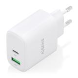 AISENS - Cargador GaN 45W, 1xUSB-C PD3.0 QC4.0, 1xUSB-A QC3.0, Blanco