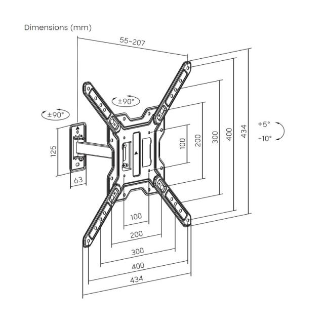 AISENS - Soporte Eco Giratorio, Inclinable Para Monitor/TV 30kg (2 Pivotes) De 23"-65", Negro