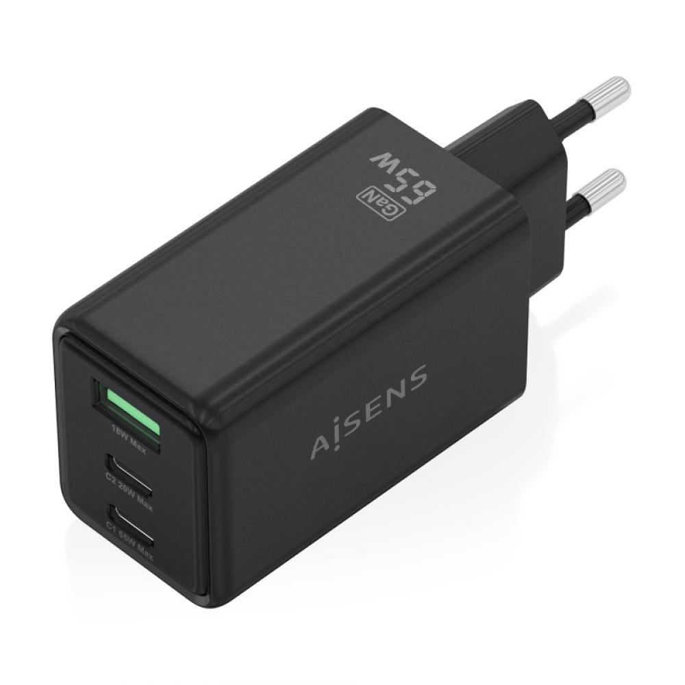 AISENS - Cargador GaN 65W, 2xUSB-C PD3.0 QC4.0, 1xUSB-A QC3.0, Negro - ASCH-65W3P073-BK