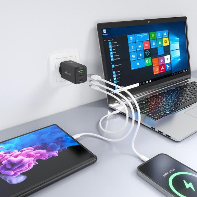 AISENS - Cargador GaN 65W, 2xUSB-C PD3.0 QC4.0, 1xUSB-A QC3.0, Negro - ASCH-65W3P073-BK