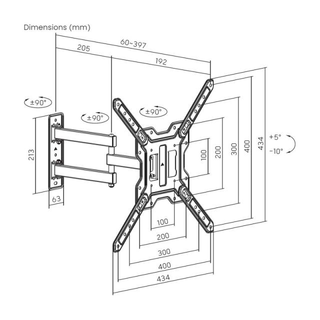 AISENS - Soporte Eco Giratorio, Inclinable Para Monitor/TV 30kg (3 Pivotes) De 23"-65", Negro
