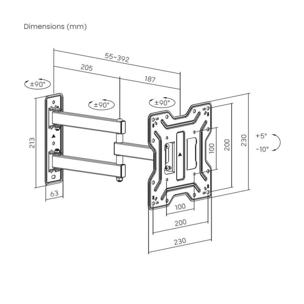 AISENS - Soporte Eco Giratorio, Inclinable Para Monitor/TV 30kg (3 Pivotes) De 23"-43", Negro