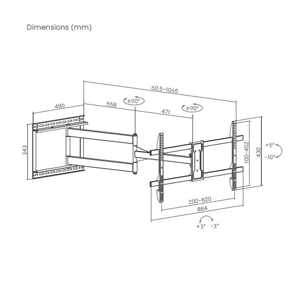 AISENS - Soporte Pro Giratorio, Inclinable y Nivelable para Monitor/TV 50kg de 43"-80", Negro