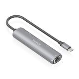 AISENS - Dock USB-C A Ethernet Gigabit + Hub 3xUSB-C, Gris, 15cm