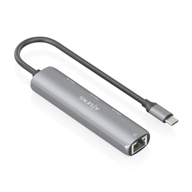 AISENS - Dock USB-C A Ethernet Gigabit + Hub 2xUSB-C+1xUSB-A, Gris, 15cm