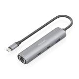 AISENS - Dock USB-C A Ethernet Gigabit + Hub 2xUSB-C+1xUSB-A, Gris, 15cm