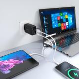 AISENS - Cargador GaN 65W, 1xUSB-C Cable Retractil, 1xUSB-C PD3.0, 1xUSB-A QC3.0, Negro