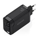 AISENS - Cargador GaN 65W, 1xUSB-C Cable Retractil, 1xUSB-C PD3.0, 1xUSB-A QC3.0, Negro