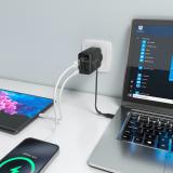 AISENS - Cargador GaN 65W, 1xUSB-C Cable Retractil, 1xUSB-C PD3.0, 1xUSB-A QC3.0, Negro