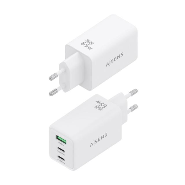 AISENS - Cargador GaN 65W, 2xUSB-C PD3.0 QC4.0, 1xUSB-A QC3.0, Blanco - ASCH-65W3P072-W