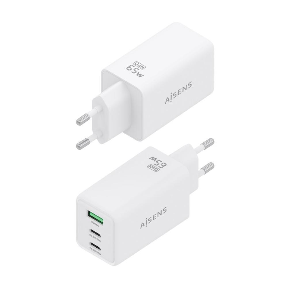 AISENS - Cargador GaN 65W, 2xUSB-C PD3.0 QC4.0, 1xUSB-A QC3.0, Blanco - ASCH-65W3P072-W