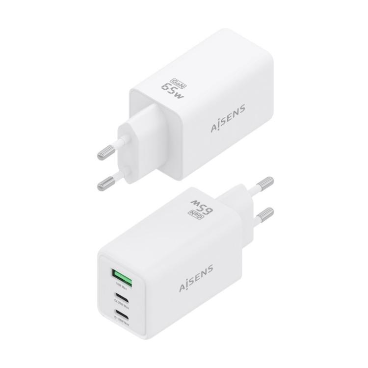 AISENS - Cargador GaN 65W, 2xUSB-C PD3.0 QC4.0, 1xUSB-A QC3.0, Blanco - ASCH-65W3P072-W